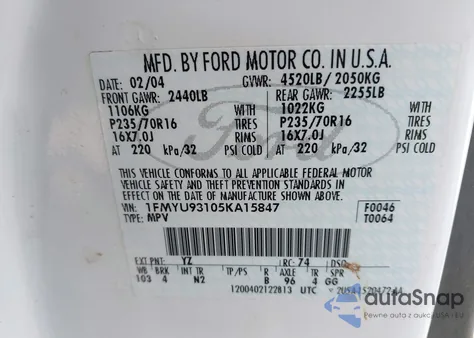 2005 Ford Escape Xlt from USA, damaged, VIN 1FMYU93105KA15847